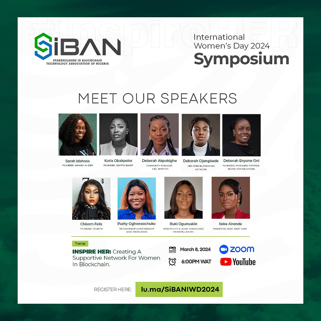 OfficialSiban's tweet photo. Happy International Women’s day ladies. 🎉✨

To #InspireInclusion in the Nigerian blockchain space, we’re hosting a special event for women today.  

Come and access exclusive insights designed to empower women in Blockchain.

⏰ 6pm WAT

Register now👉 https://t.co/qVORBPc2t5 https://t.co/hsnb0S14K2