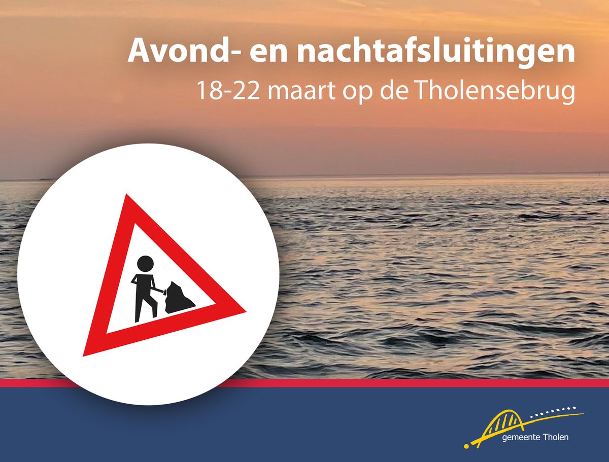 De Tholensebrug is in de avonden en nachten van 18 t/m 22 maart vanaf 21.00 uur ’s avonds tot 05.00 uur de volgende ochtend, dicht voor autoverkeer. Rijkswaterstaat voert dan spoedreparaties uit aan voegovergangen op de hoofdrijbaan. Meer informatie: obi41.nl/3z4hmskn
