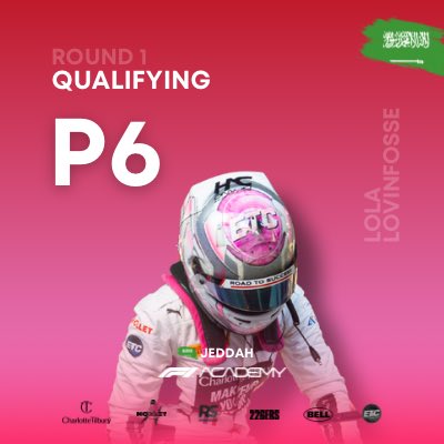 🇸🇦 Qualy #P6 @RodinMotorsport @CTilburyMakeup #F1Academy #LolaLovinfosse