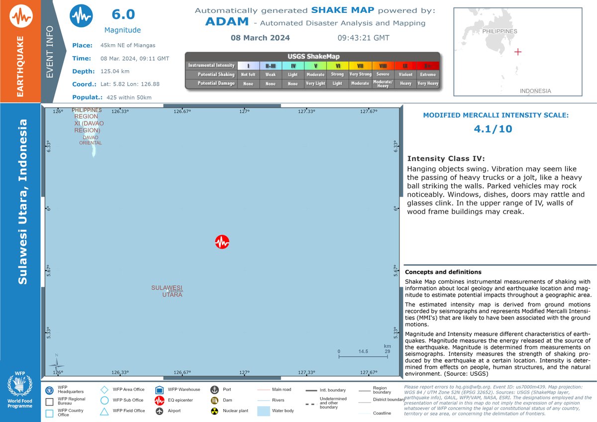 #Earthquake in #Indonesia - Early impact estimation. Modified Mercalli Intensity: 4.1/10 - Population Exposure Estim.: bit.ly/3TbxX1h