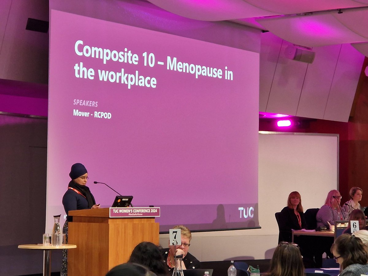 A powerful speech from @FDA_union and @MiPhealth delegate Gursharan at #TUCWomensConference on #IWD2024 highlighting why supporting women experiencing peri- menopause and post- needs to be prioritised.