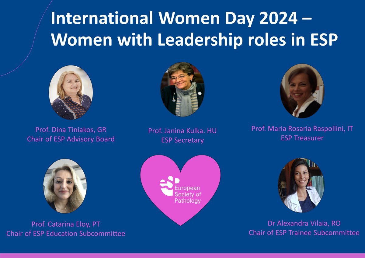 @ESP_Pathology is celebrating #IWD2024 with all women in #medicine and #pathology, and especially those dedicated in leadership roles! ESP is committed to promoting equality and diversity! @DinaTiniakos @EuropeanCancer @myESMO @my_ueg @IAPCentral @TheUSCAP @ASCO
