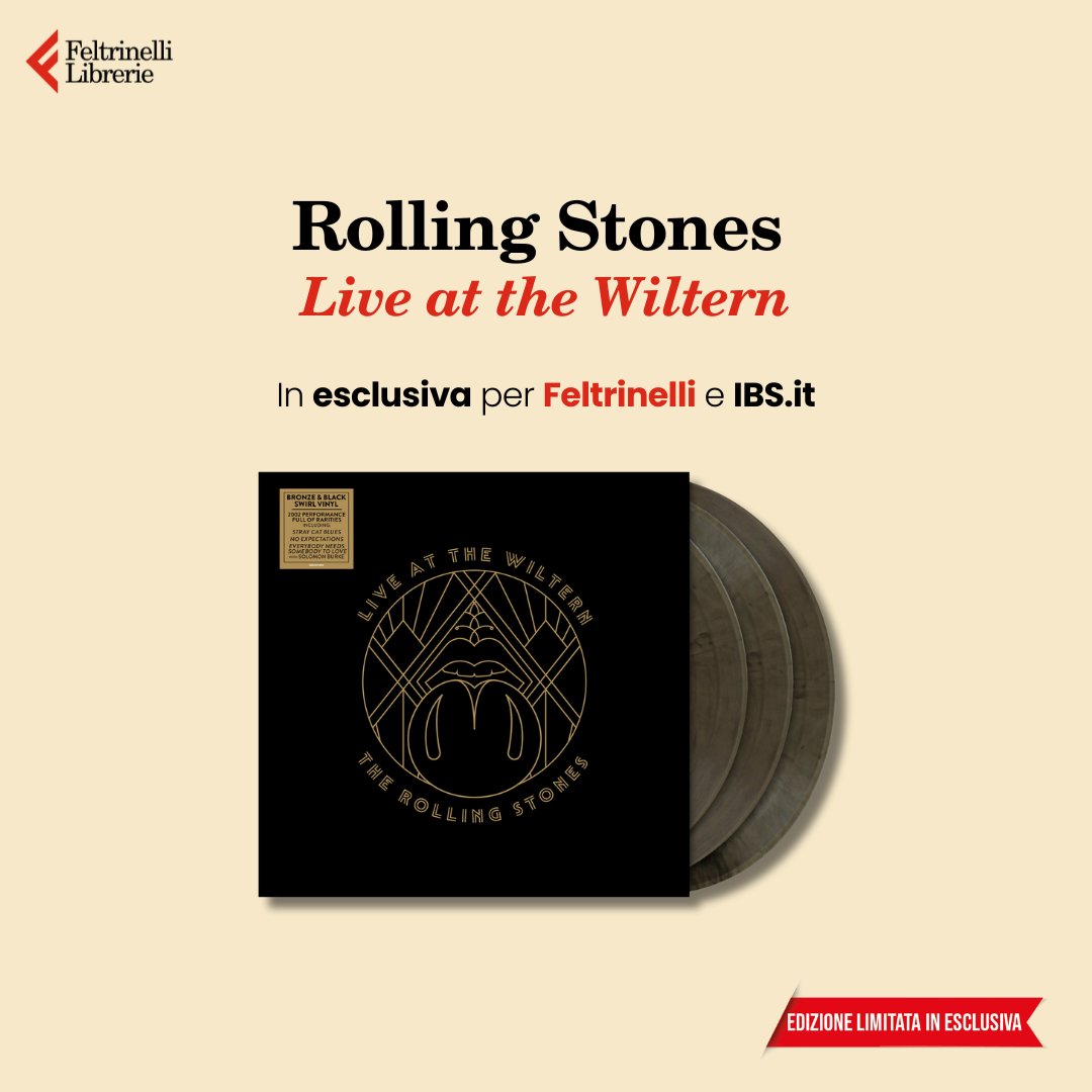 Da oggi nelle nostre librerie e online “Live Al The Wiltern” (@UMusicItalia), il nuovo album dei @RollingStones 🎶 Scoprite il Vinile Black & Bronze Swirl in versione limitata ed esclusiva per Feltrinelli e IBS.it 👉🏼 bit.ly/Feltrinelli_Li…