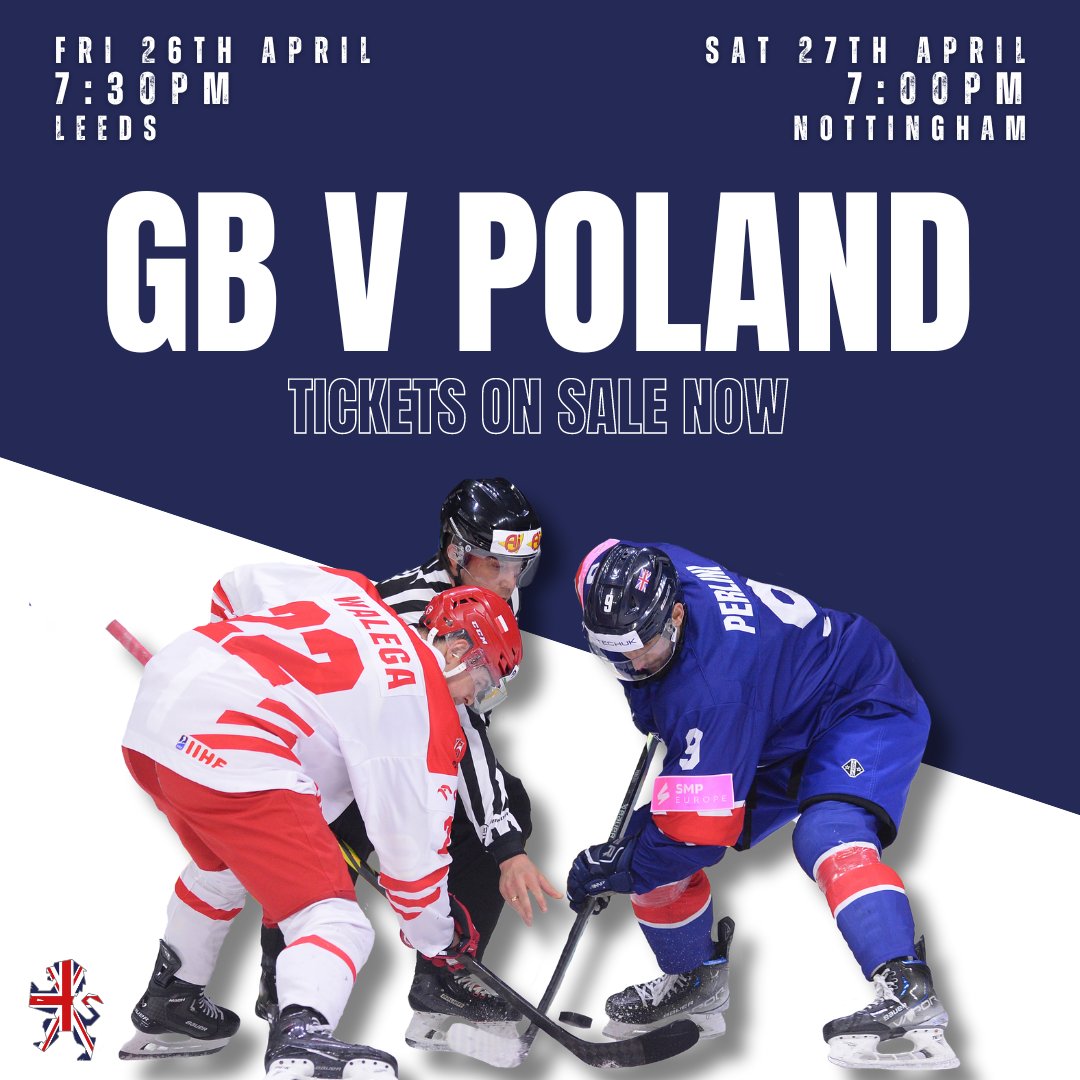 TeamGBicehockey's tweet image. 🇬🇧🇵🇱 Tickets now on sale for GB's international games with Poland next month
✅ 3️⃣ under-10s free with paying adult

Buy here ⤵️
🎟 Fri 26th April (7:30pm) Planet Ice Leeds ➡️ tinyurl.com/gbpolandleeds

🎟 Sat 27th April (7pm) Motorpoint Arena Nottingham ➡️ tinyurl.com/gbpolandnottin…