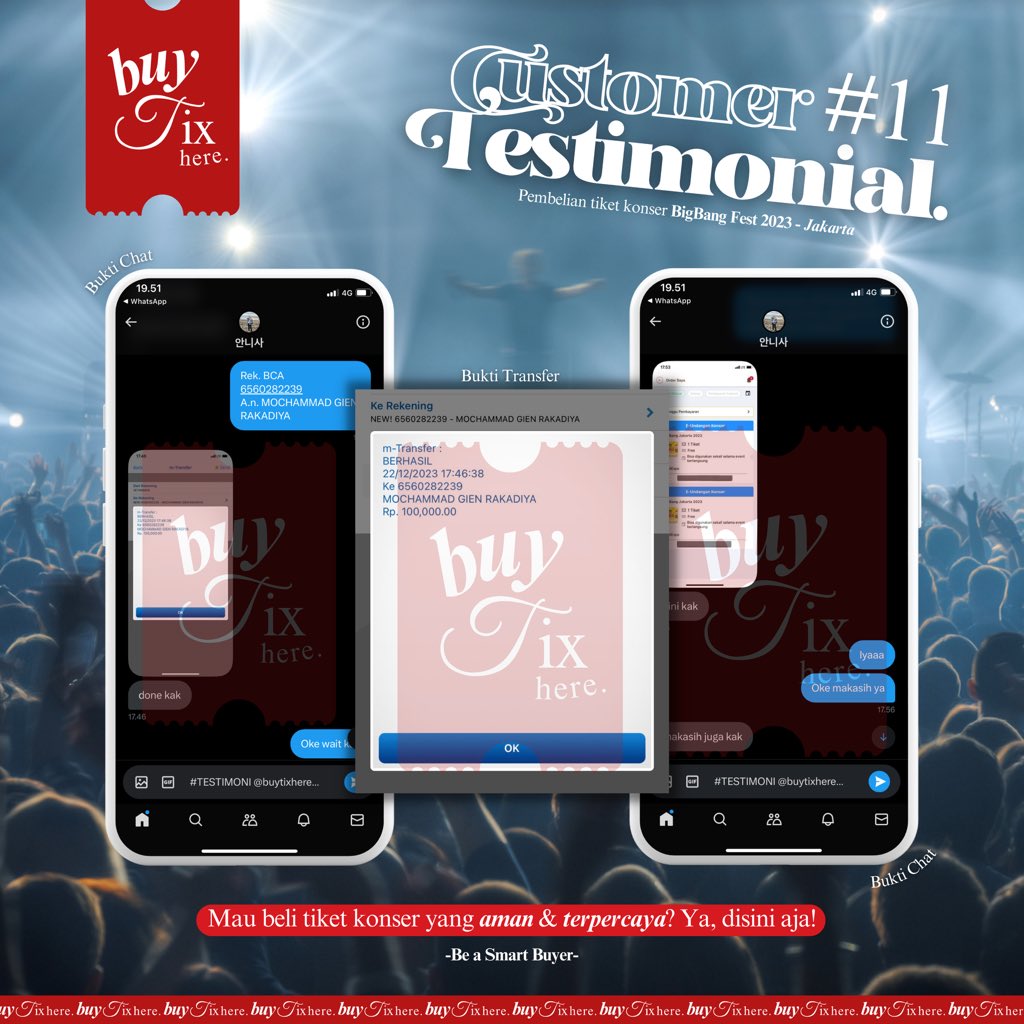 buytixhere's tweet photo. 𝗖𝘂𝘀𝘁𝗼𝗺𝗲𝗿 𝗧𝗲𝘀𝘁𝗶𝗺𝗼𝗻𝗶𝗮𝗹 #11

Terimakasih telah percaya untuk membeli tiket konser “Big Bang Fest 2023” di 𝗕𝘂𝘆 𝗧𝗶𝘅 𝗛𝗲𝗿𝗲 🎫✨

“BE A SMART BUYER”

#buytixhere
#testimonial 
#tiketkonser
#zonauang https://t.co/O1SRsbS8lp