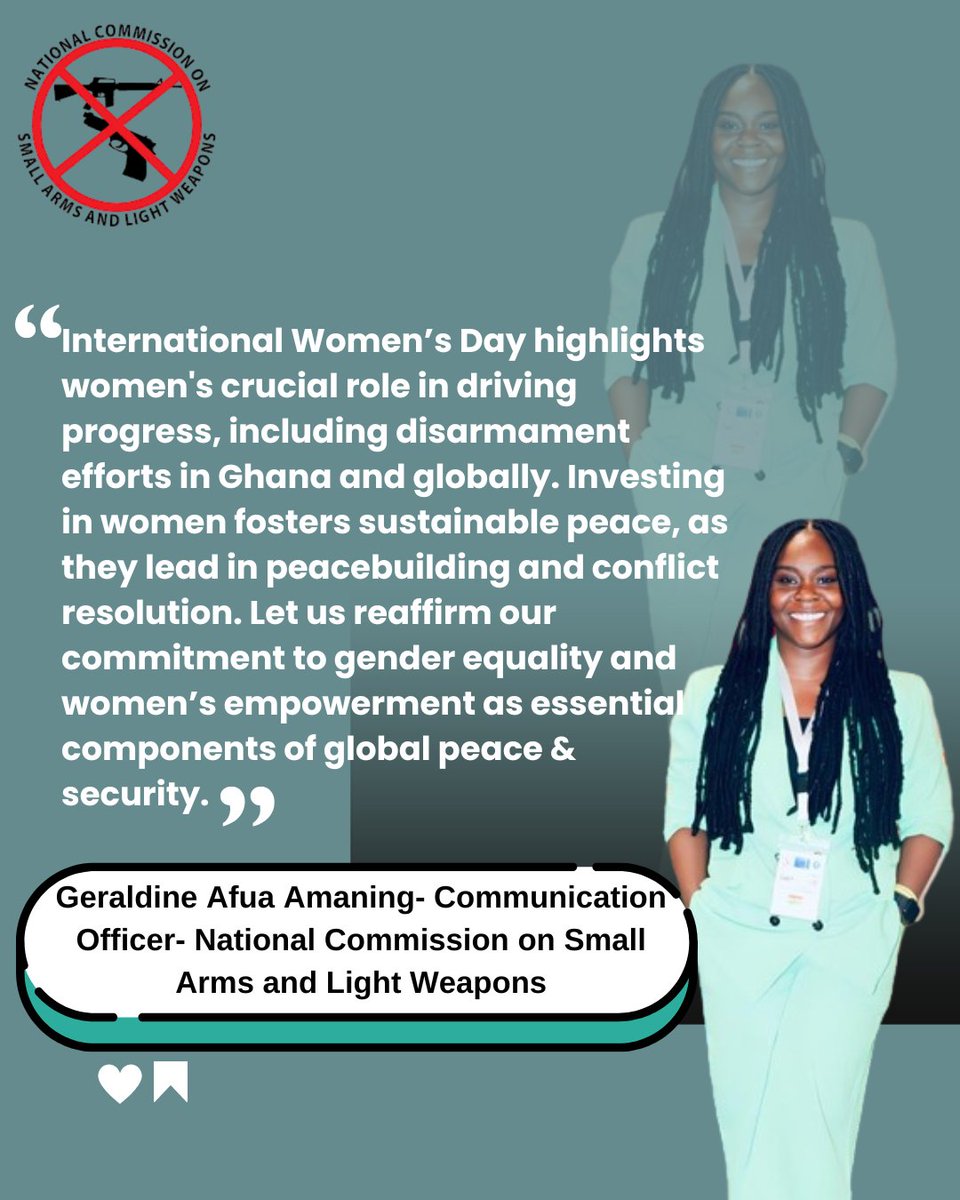 SmallArmsGh's tweet image. #IWD2024: #InvestInWomen reflecting on the vital connection between disarmament, peace, and security, emphasizing the imperative to invest in women for sustainable peace.