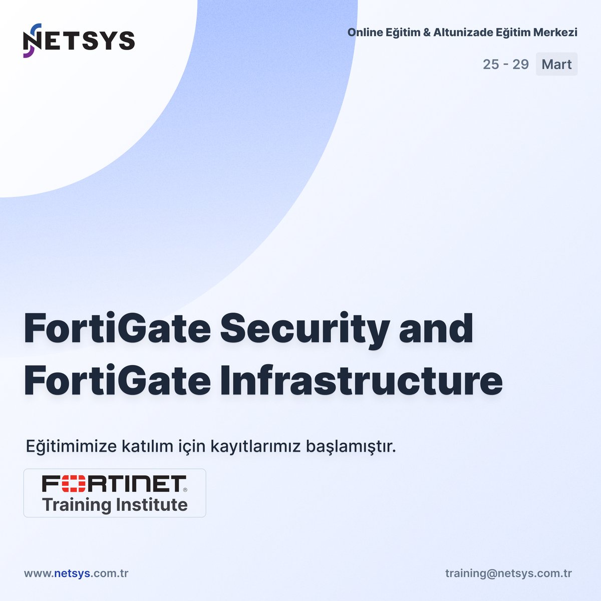 netsysbilisim_'s tweet image. Registration for participation in our FortiGate Security and FortiGate Infrastructure training, which will be between 25 March - 29 March, has started.

For the registration; training@netsys.com.tr

#NETSYSBilişim #fortinet #fortigatesecurity #fortigateinfrastructure #training
