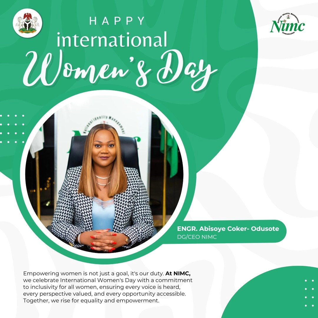 Wishing all NIMC women and all Nigerian women a Happy International Women’s Day! #InternationalWomensDay #InternationalWomensDay2024