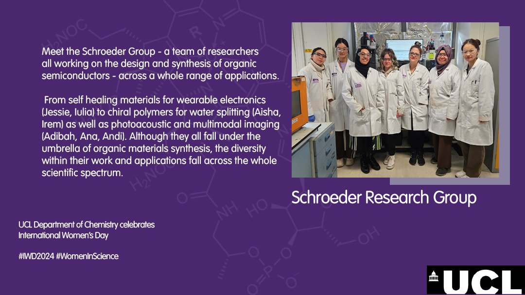 Celebrating our #WomenInScience 

Meet the women in the Bob Schroeder Research Group working on the design and synthesis of organic semiconductors (with special thanks to Aisha - who helped make this day possible!).

#IWD2024 #WomenInChemistry