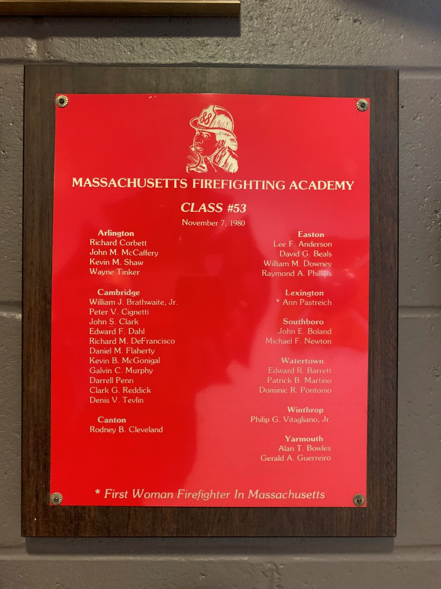 MassDFS's tweet image. On #InternationalWomensDay, we recognize Ann Pastreich, who in 1980 became the first woman to graduate from the Massachusetts Firefighting Academy with #Class53. She served as a @FireLexington firefighter and blazed a trail for many other women in the decades that followed.