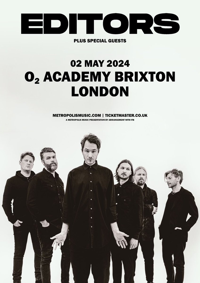 Tickets for our @o2academybrix show in London on May 2nd are on sale NOW!

Tickets -> editors-official.com/tour/