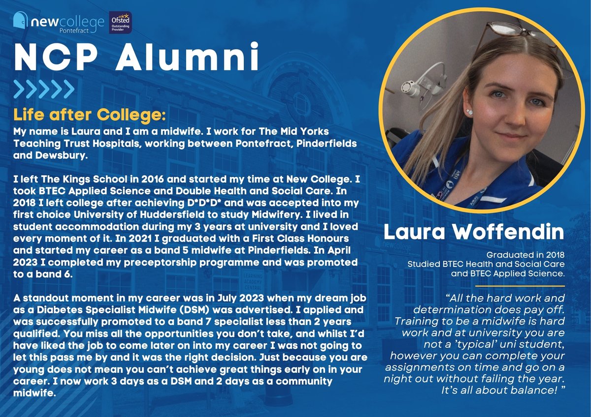 ncpontefract's tweet photo. Today is International Women's Day! To celebrate, we asked some of our alumni to tell us a bit about what they've been up to since graduating from New College! Have a read of the case studies to learn about these inspirational women 🤩
#IWD2024 #InspireInclusion https://t.co/XPPxFFDn9W