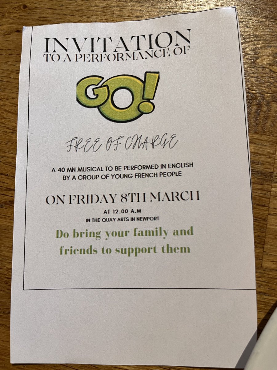There is a performance of Go! At Quay Arts at midday today by a group of young people who would love some support