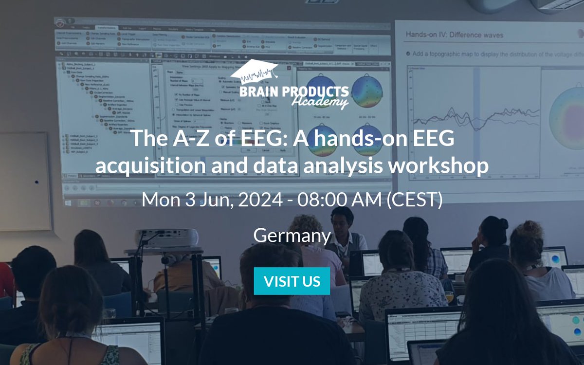 Brain_Products's tweet image. Announcing a new #BrainProductsAcademy event!
💡 A-Z of EEG: A hands-on EEG acquisition &amp;amp; data analysis workshop
📅 June 3–6 in Munich
We&apos;ll cover #EEG basics, optimizing data quality &amp;amp; data processing with #BrainVision #Analyzer for all major EEG methods. brainproducts.zohobackstage.eu/AtoZofEEG