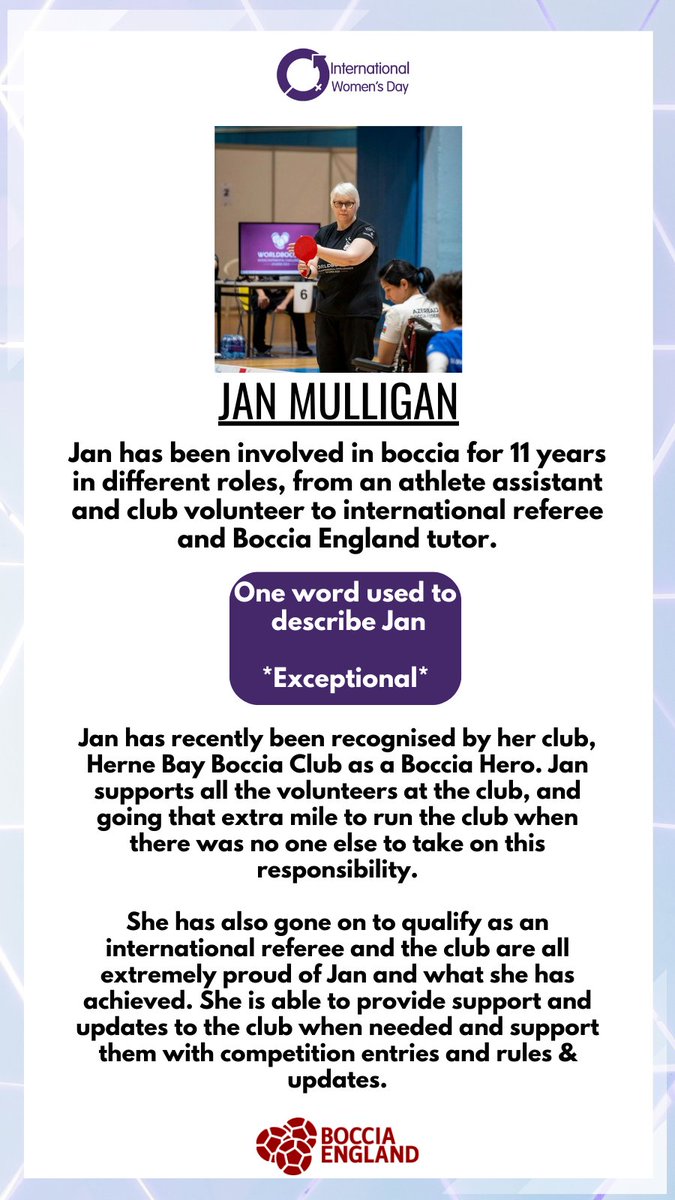 Today is International Women's Day, a day to celebrate the women's achievements and today we are celebrating two individuals who have recently been celebrated by the boccia community for their contribution to boccia.