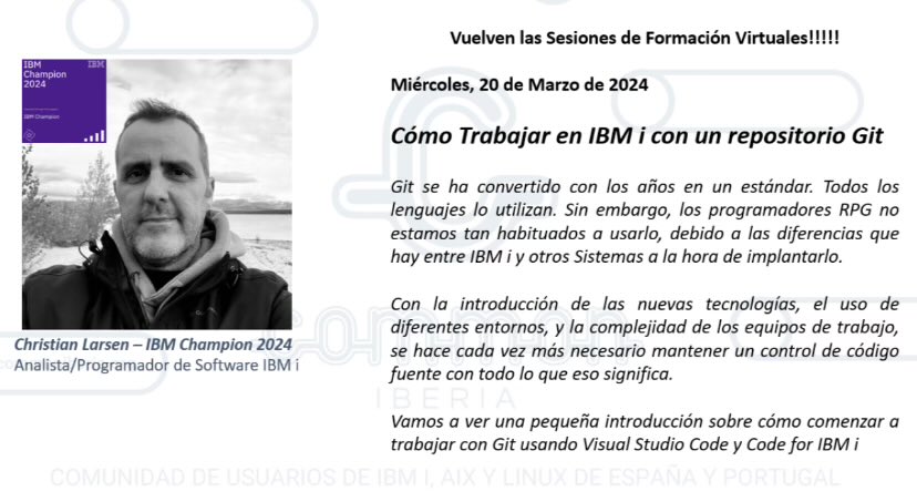 20 de marzo. Solo para socios de Common Iberia #IBMi #git #IBMChampion