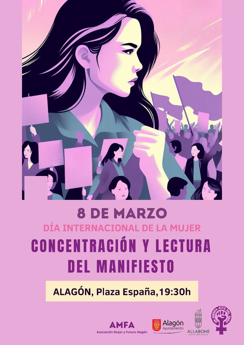 📢 Por nuestros derechos, estamos aquí‼️

Nos vemos en todos los actos programados en #Alagón este #8M y finalizaremos en la concentración y lectura de manifiesto en la Plaza de España.