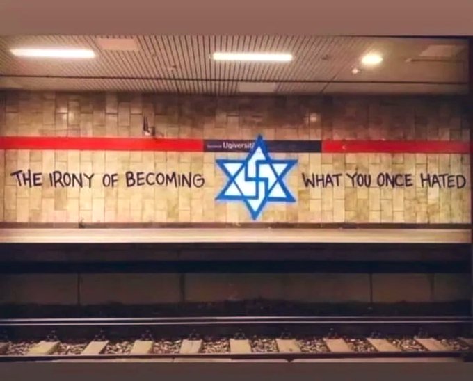 nabeel_AMU's tweet image. Banksy nailed it:
"THE IRONY OF BECOMING THAT WHAT YOU ONCE HATED"
#IsraeliNewNazism
#Gazaagenocide
