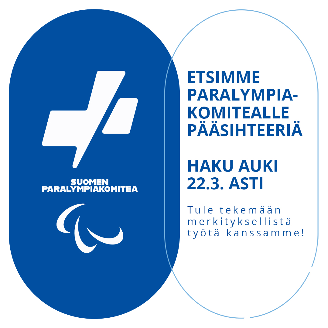 📣 Etsimme Suomen Paralympiakomitealle uutta pääsihteeriä. Haku on auki 22. maaliskuuta asti.

Tutustu tehtävään ja katso hakuohjeet:
➡️ ow.ly/lrii50QO7b9 

#MenestysNäyttääSinulta #paraurheilu #soveltavaliikunta #urheilu #liikunta #johtaminen #rekry
