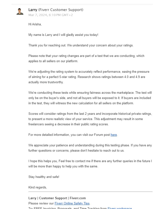 ArishaUsman2's tweet photo. @Omi62882687 Of course, here's what @FiverrSupport replied. https://t.co/Cr2OxSfcyo