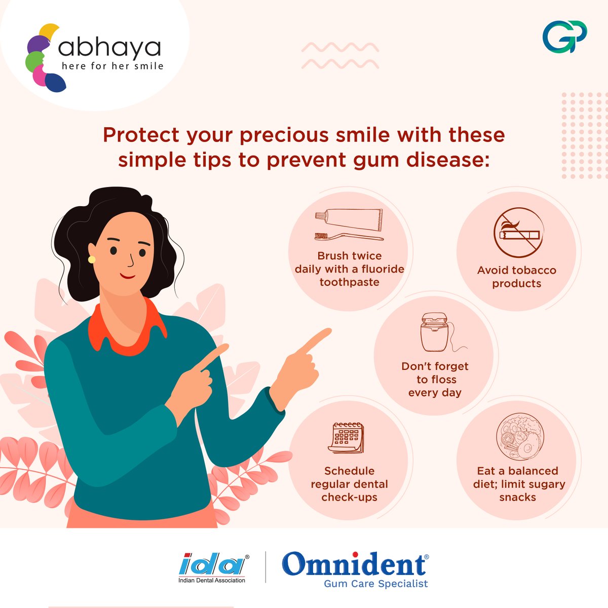 Gum disease can be scary, but with the right steps, easily avoidable. Make sure you follow good oral hygiene and always speak to a medical professional if concerned.

#HealthySmilesMatter #Abhaya #IDA #grouppharma #gumdiseaseawareness #gumhealth #gumdisease #oralhygiene