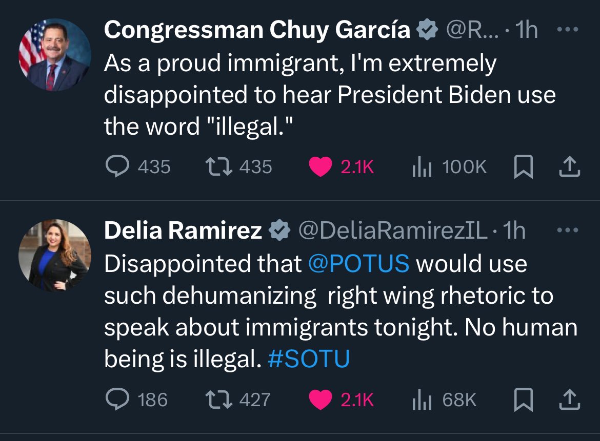 1. I am Black and I am Latina. When I watched the #SOTU address I thought @POTUS hit it out of the park. Biden uttering the word “illegals” was painful to hear. Not just for me, but for a lot of Latinos who don’t want Right Wing pejoratives to be uttered by Democrats, ever.