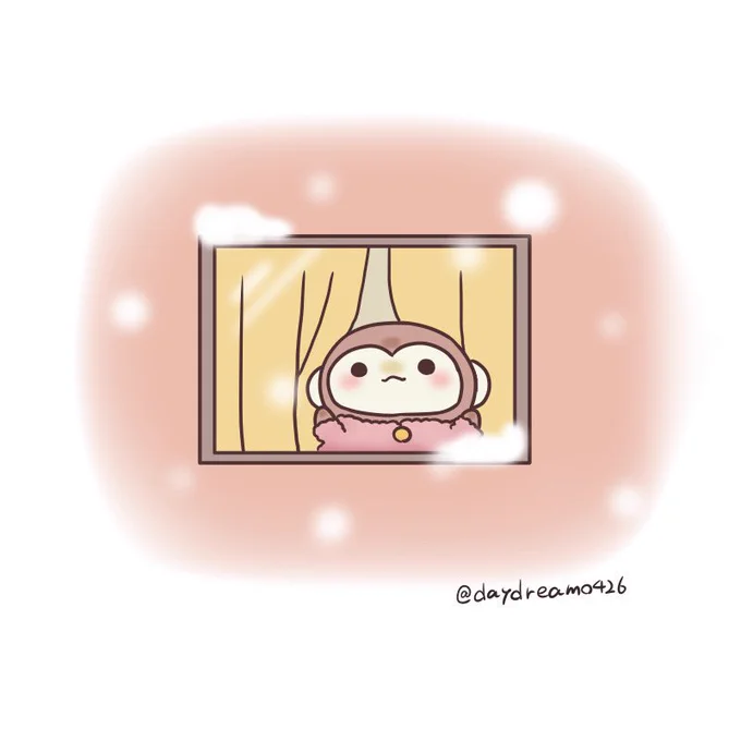 あたたかい春、早く来て〜 #雪 #寒い #さるもっち #ゆるいイラスト 