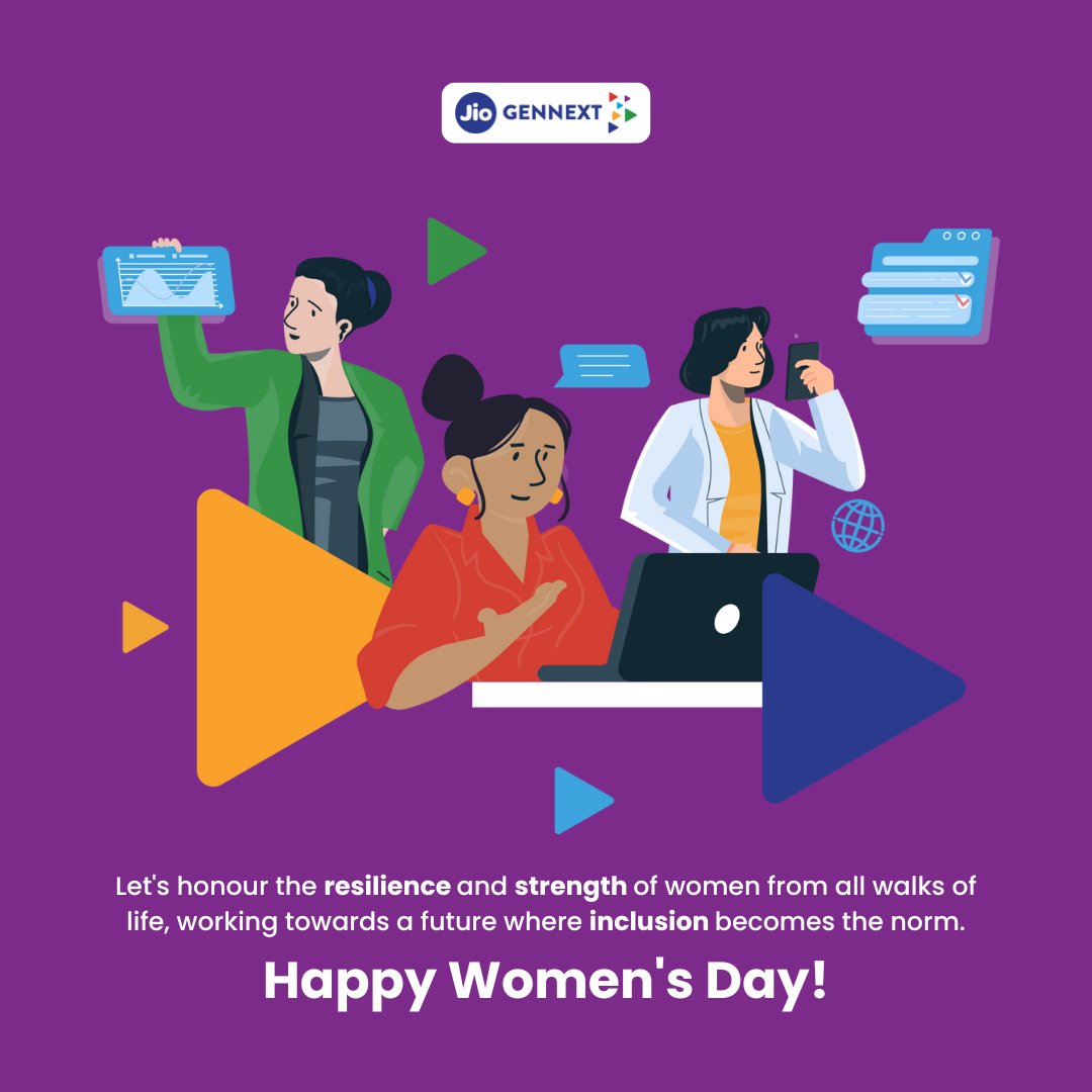 Happy Women's Day to all women out there for taking brave steps each day and encouraging the young generation of leaders by chasing dreams and breaking barriers. Your passion, courage, and determination inspire us all. Cheers to all the incredible women. #JioGenNext