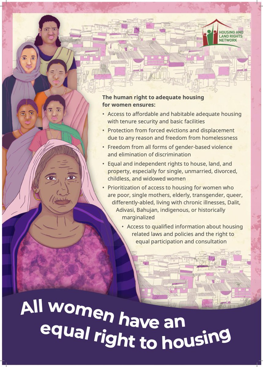 All women have an equal right to housing, irrespective of their caste, religion, gender identity, sexuality, disability, age, income level, marital status, and other factors. New poster released on #InternationalWomensDay 2024: hlrn.org.in/documents/Post…