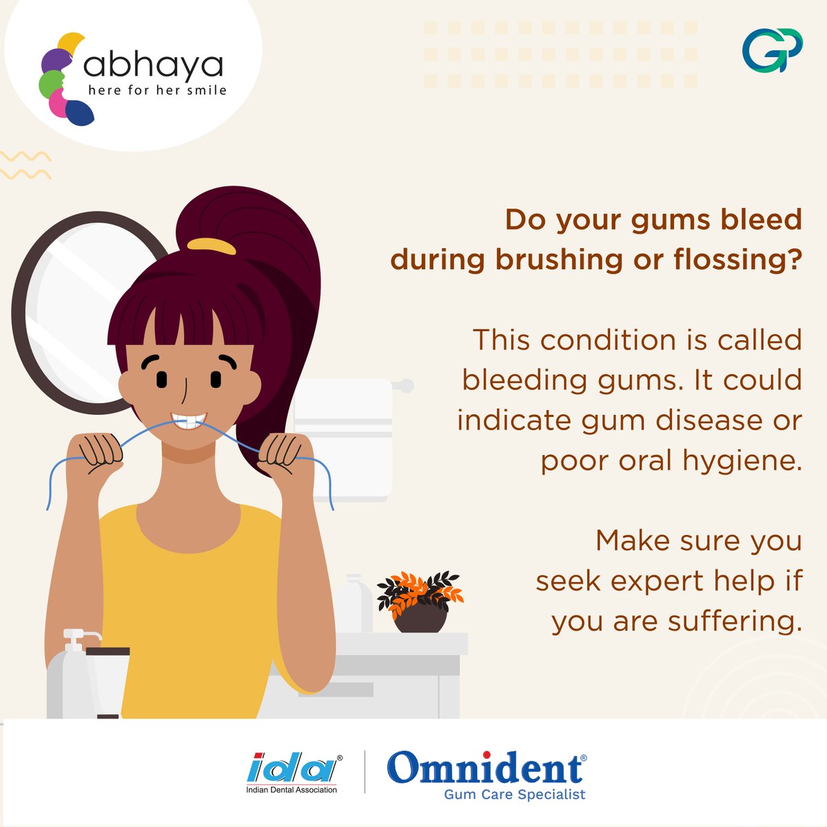 Bleeding gums occur when the gum tissue becomes inflamed and sensitive, often due to improper brushing or gum disease.

#HealthySmilesMatter #Abhaya #ida  #HealthyGums #oralhealth #gumhealth #BleedingGums #oralhealthawareness