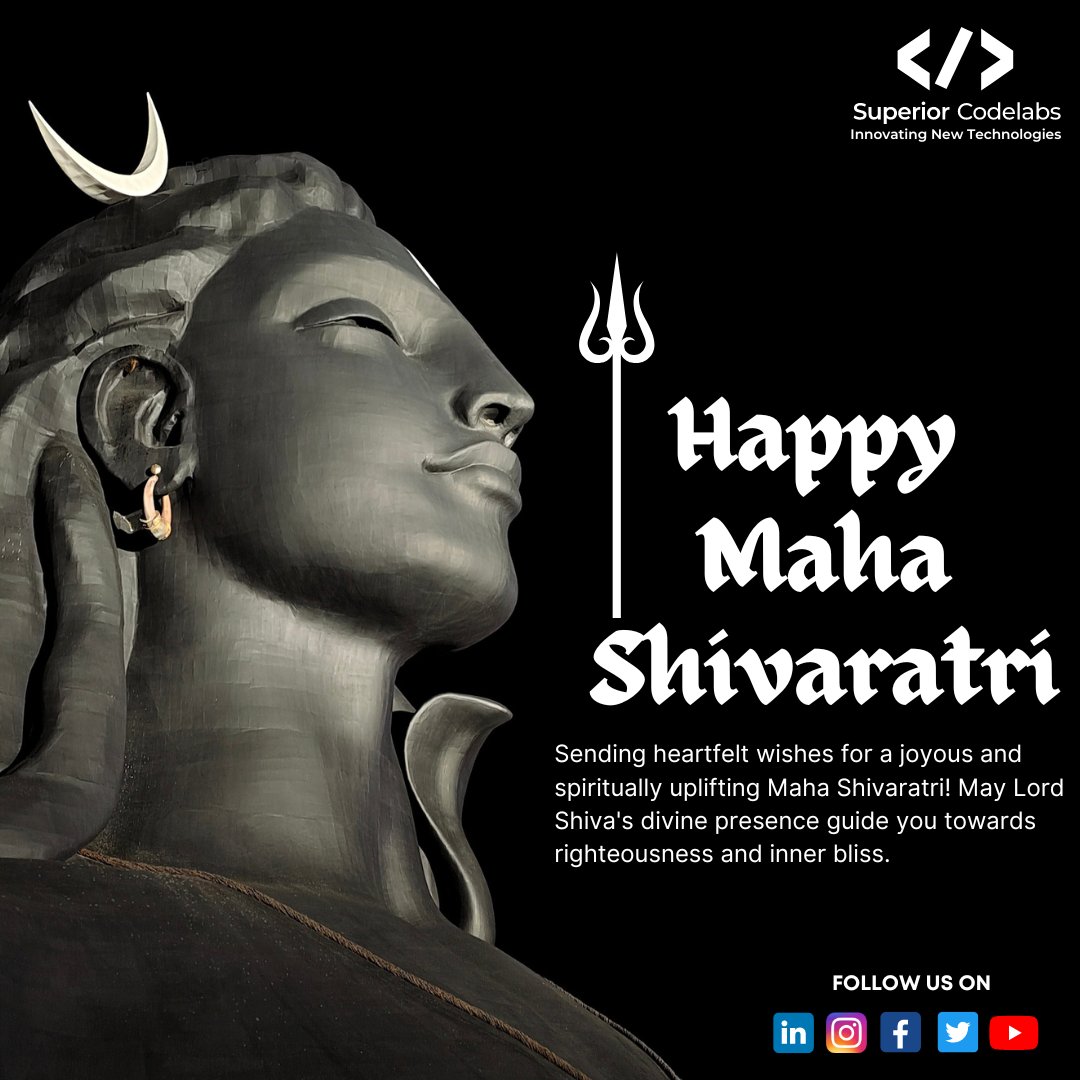 sup_codelabs's tweet image. Embrace the divine energy and blessings of Lord Shiva this Maha Shivaratri! 🙏✨ 

#SuperiorCodelabs #MahaShivaratri #Blessings #DivineEnergy