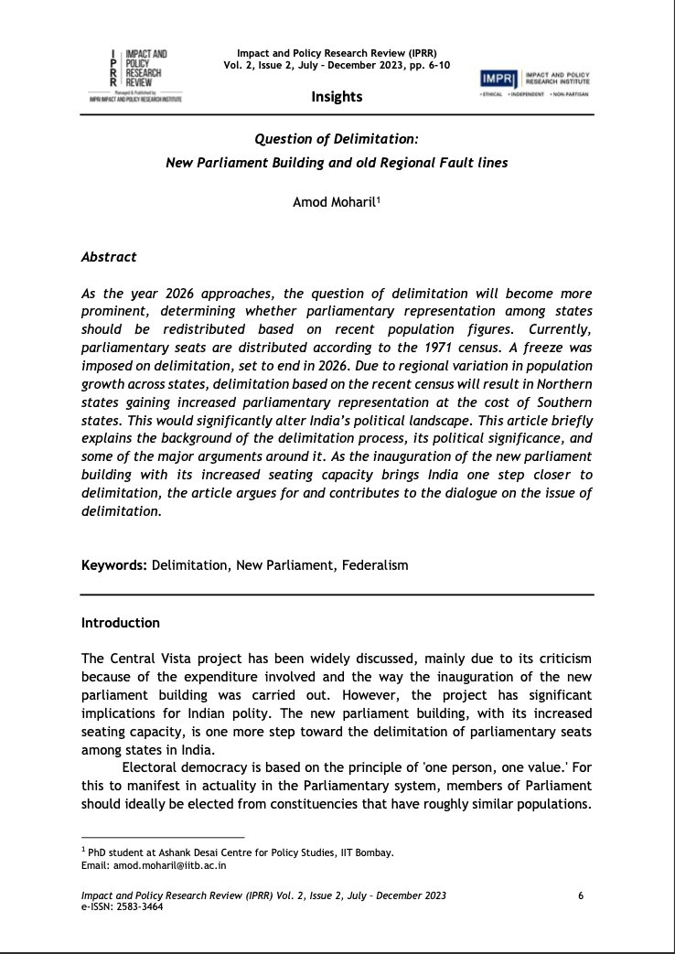 MoharilAmod's tweet photo. It also provides a brief overview of issues related to federalism and democracy surrounding the delimitation exercise. You can access it using the following link, and I hope you'll find it of interest!

https://t.co/VJa1Ig9C1M https://t.co/9XWChdZnXI