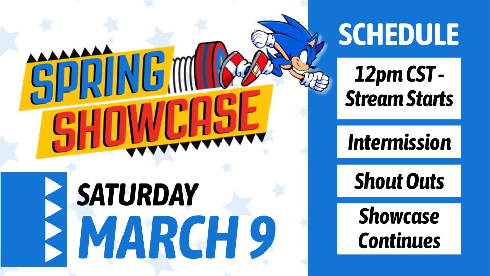 Spring showcase schedule now in the Discord! It will begin on our Youtube at 12pm CST on Saturday March 9 - Tune in!