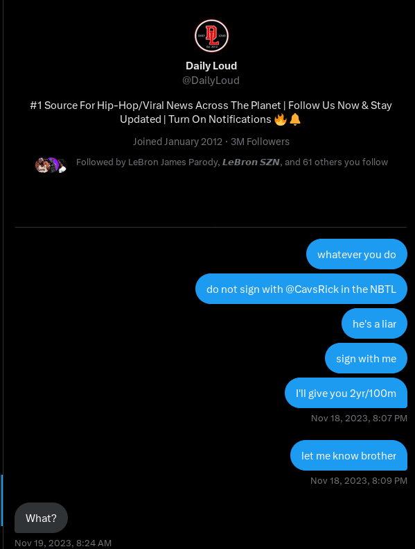 CleBallFL's tweet photo. Never ever gonna forget when I got @DailyLoud to respond to me about the NBTL ๐๐๐
Bet that mfer thought I was talking real money ๐๐ถ
#NBTL How ya'll doing btw? Still alive? https://t.co/podSv8gO94