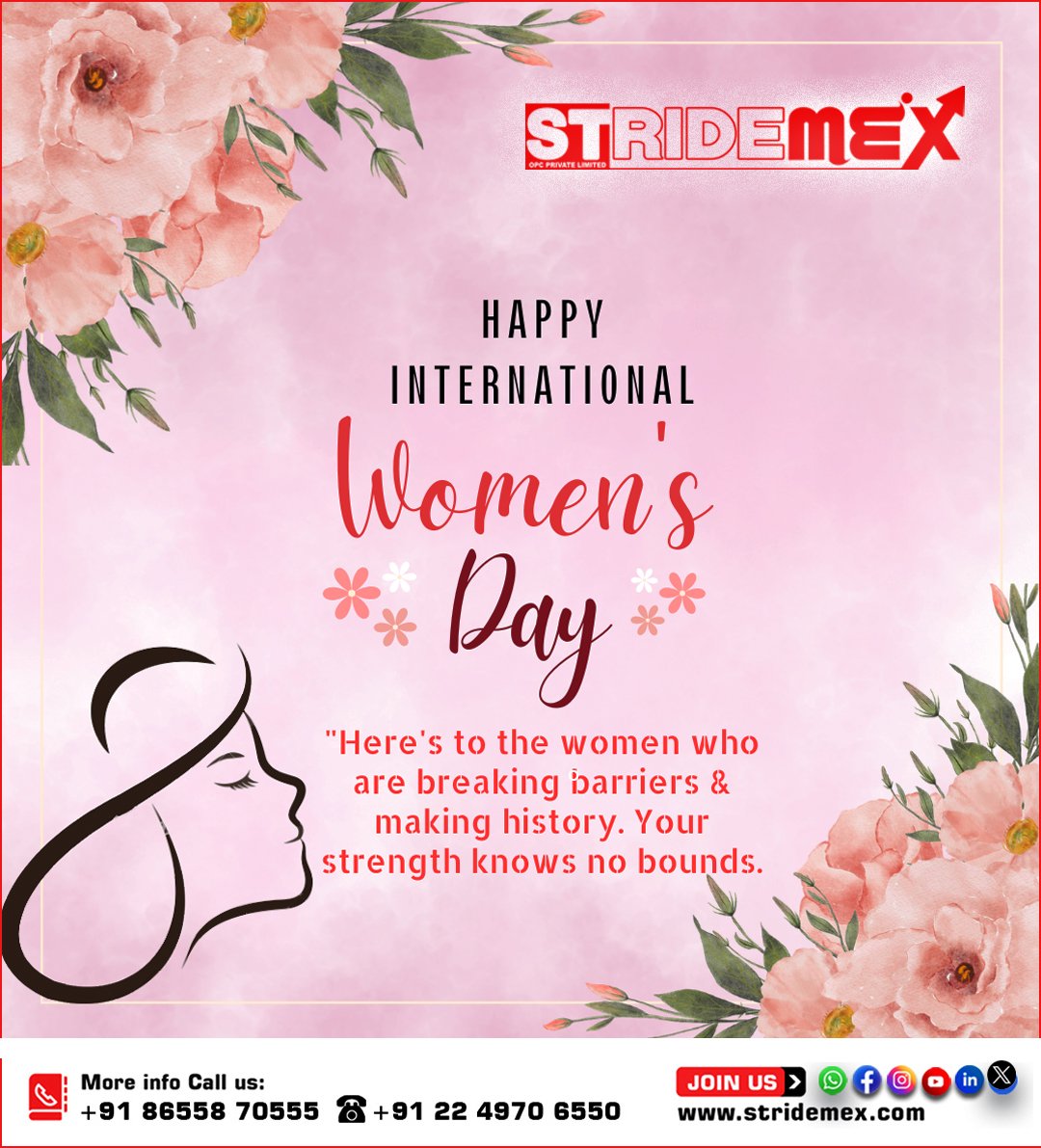 stridemex_opc's tweet photo. "Here's to the women who are breaking barriers &amp; making history. Your strength knows no bounds"

Call us: 086558 70555, +91 22 4970 6550
Email Id: info@stridemex.com
Visit us: https://t.co/nwacd9DpR4

#digitalmarketingexpert #marketingstrategy #socialmediamarketing #navimumbai https://t.co/nYhmaDlWyP