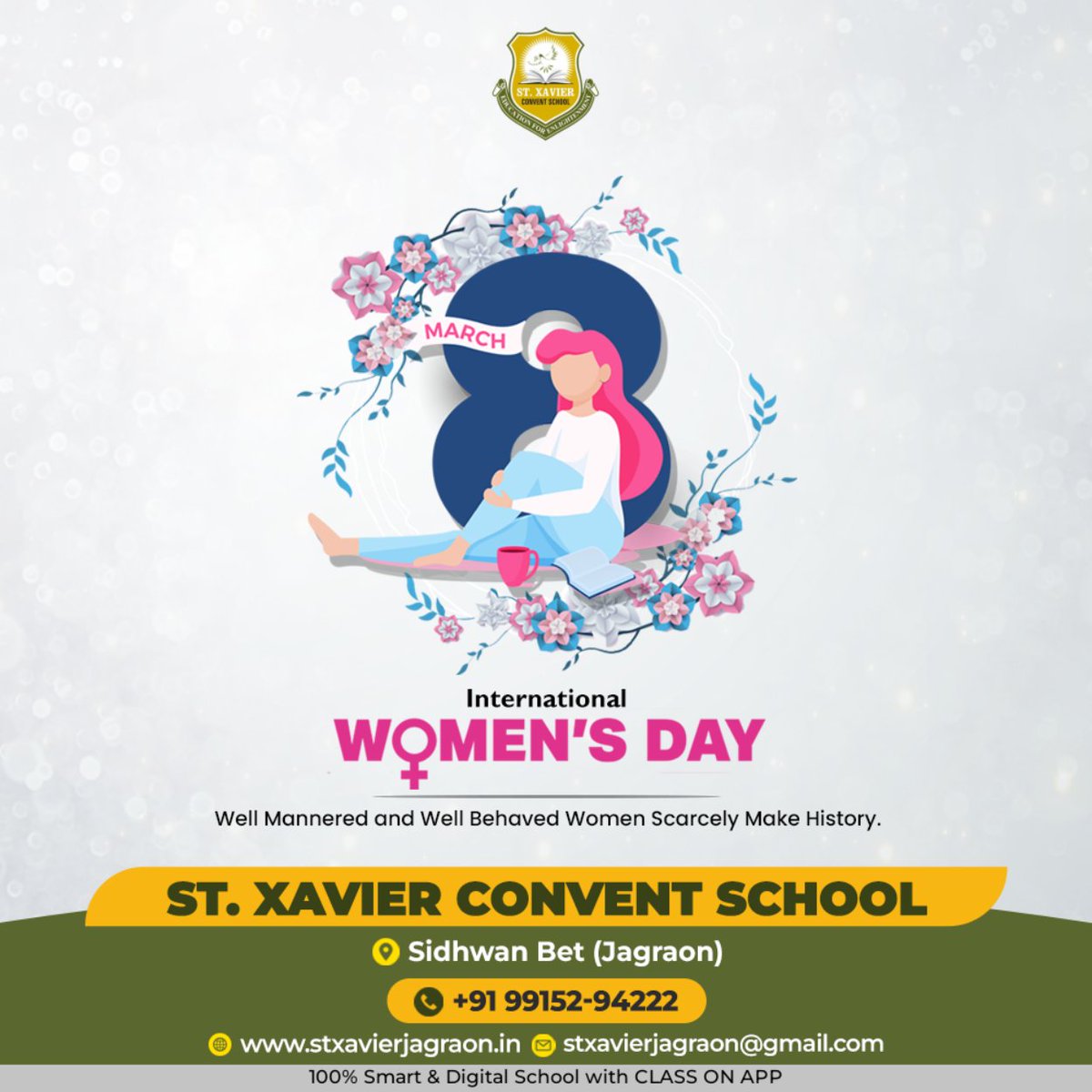 StXCSchool's tweet photo. International Women's Day

St. Xavier Convent School
Admission Open For 2024-2025
Sidhwan Bet (Jagraon)
Call Now: +91 99152-94222
#StXavierConventSchool #AdmissionOpen #NoAdmissionFees #WomensDay #internationalwomensday https://t.co/t8rYN3qL5a