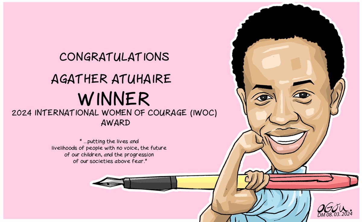Ugandan journalist and social justice activist Agather Atuhaire received the International Women of Courage (IWOC) award 2024 in the United States of America. #MonitorToon #MonitorUpdates