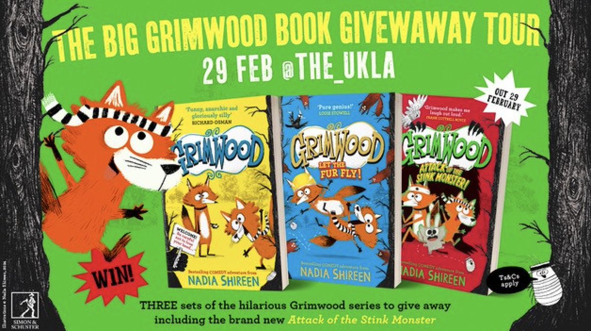 Congratulations #uklaMembers  @robin2reader @ImogenM16 @RS_Hargreaves Winners of @NadiaShireen’s gloriously silly #GRIMWOOD series  – including ATTACK OF THE STINK MONSTER!  winging their way to you.  Thank you @simonkids_UK @NadiaShireen @Joyisreading