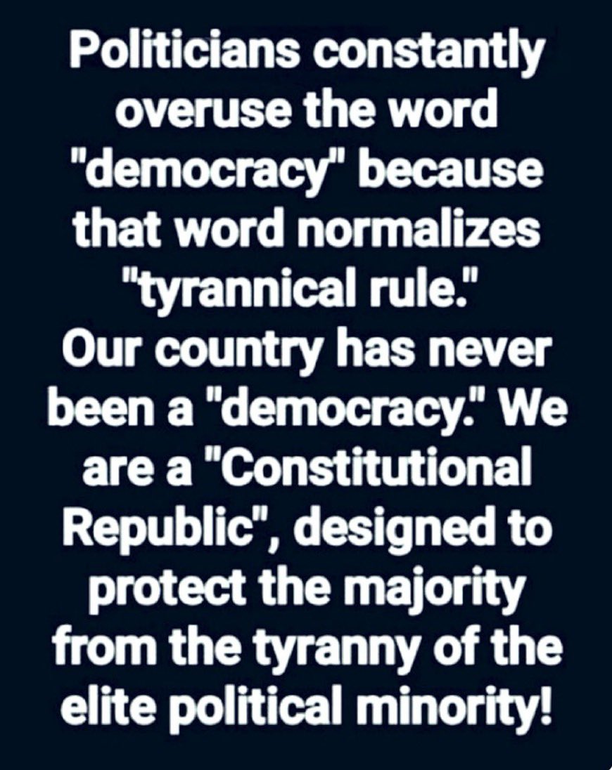 DEMOCRATS constantly use the word “DEMOCRACY” as a euphemism to disguise MARXISM/COMMUNISM.

This is America and we are a CONSTITUTIONAL REPUBLIC!
