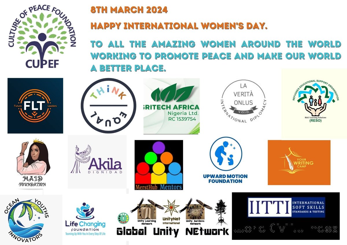 cupef_global's tweet photo. Today we celebrate all the amazing women around the world working to promote peace and make our world a better place. Happy International Women's Day from Culture of Peace Foundation and Partners🫱🏼‍🫲🏻... #HappyWomensDay https://t.co/WlHmlPXOeX