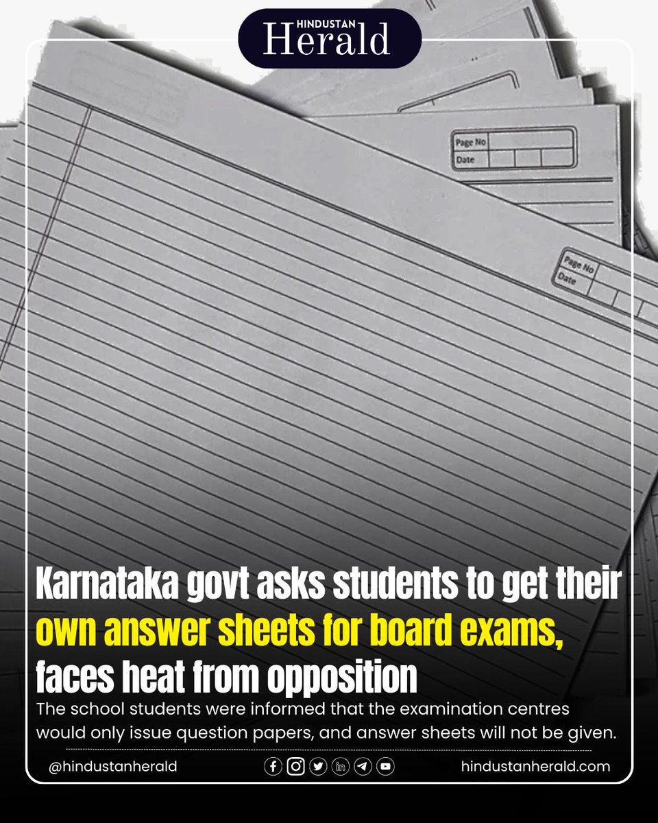 hindustanherald's tweet image. Karnataka govt faces backlash over decision to make students bring their own answer sheets for board exams. Join the discussion @hindustanherald 📚 

#KarnatakaGovernment #BoardExams #StudentConcerns #hindustanherald