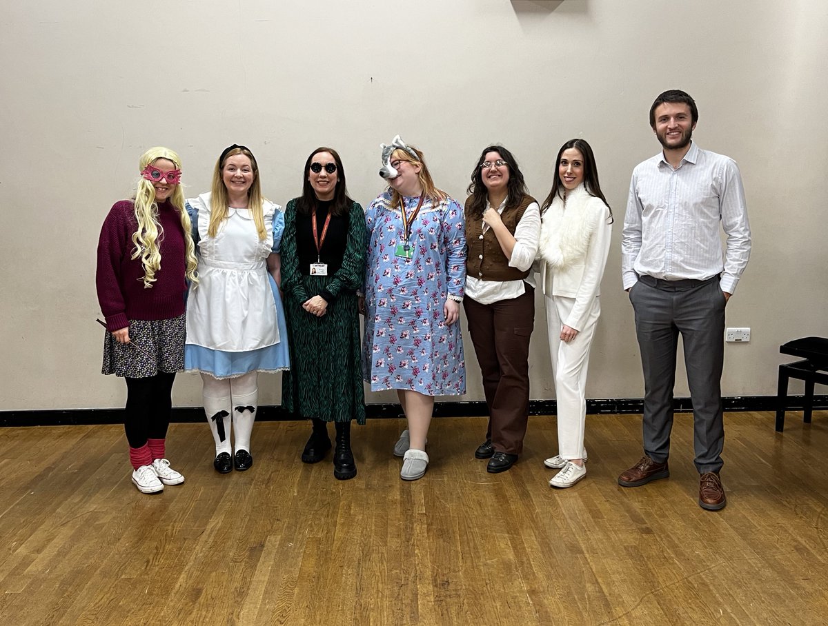 MissTupman's tweet photo. Some of the English department on World Book Day yesterday! 🥳 All students yesterday received a £1 book token which can be spent at bookshops. What will they choose! https://t.co/RXPMRkl4ET