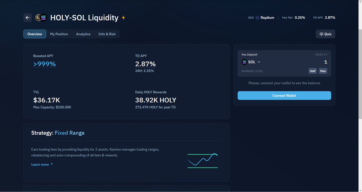 $HOLY - $SOL Liquidity Vaults are LIVE on <a href="/KaminoFinance/">Kamino</a>!

Over 6.2 Million $HOLY awaits liquidity providers!

Join the pool, earn $HOLY rewards, and rack up Kamino points!

#HolyGrails #KaminoFinance #DeFi #NFTs #LiquidityMining