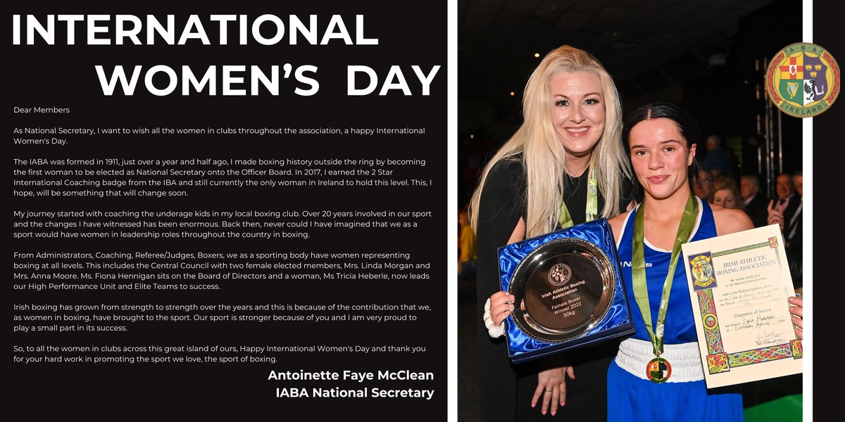 IABA  National Secretary, Antoinette Faye McClean has shared a message to mark #InternationalWomensDay 

#WomeninSportIRE

iaba.ie/international-…