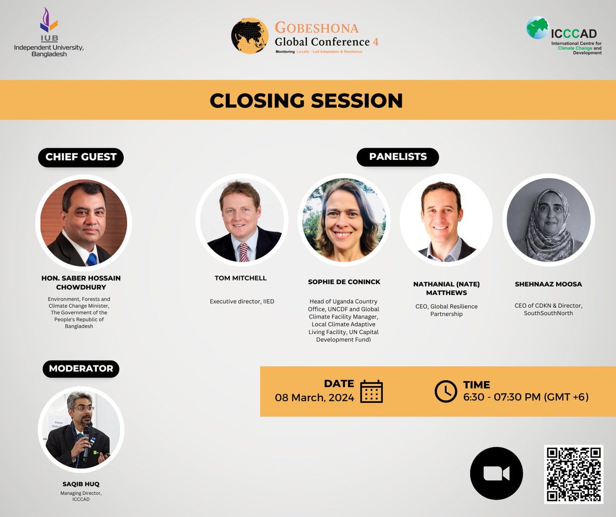 We go live with the closing session of Gobeshona Global Conference 4 TODAY! Closing session: us06web.zoom.us/j/88069776174... Webinar ID: 880 6977 6174 Passcode: 959190 #Gobeshona #GGC4 #LocallyLedAdaptation #Resilience #ClimateChange #SustainableFuture