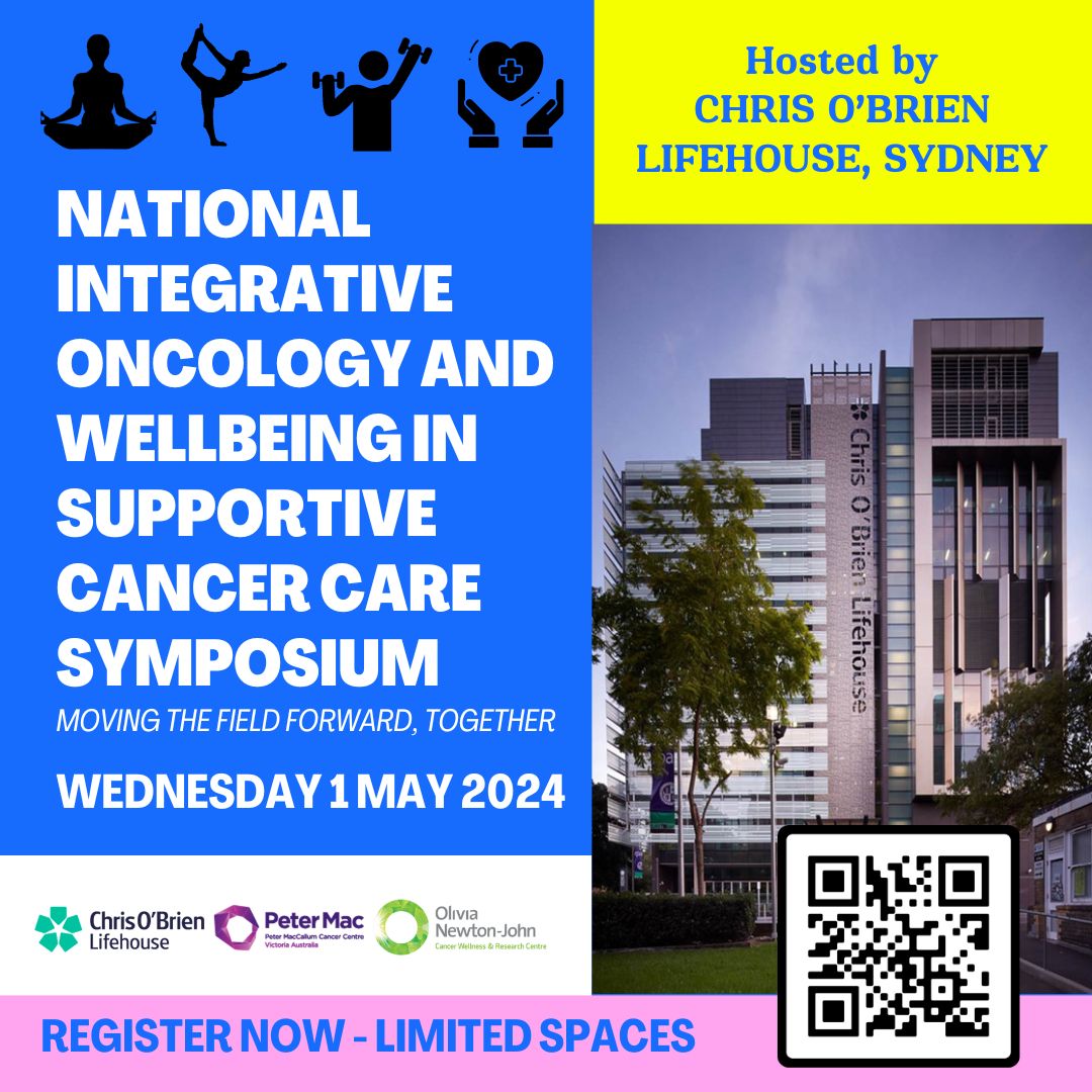 📢Thrilled to announce our National Integrative Oncology and Wellbeing in Supportive Cancer Care Symposium on May 1st in Sydney. A great mix of sessions focussed on integrative oncology, exercise oncology and complementary therapies. 

<a href="/LaceyJudith/">Judith Lacey</a> <a href="/McGeriD/">Geraldine McDonald</a> <a href="/DrSuzanneGrant/">Dr Suzanne Grant</a>