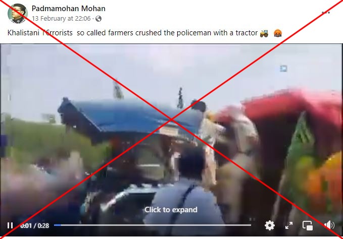 🧵 As thousands of protesting Indian farmers rode towards New Delhi, a graphic video emerged in Facebook posts claiming it showed protesters crushing a policeman with a tractor

The footage shows a demonstrator killed in August at an unrelated rally (1/5) u.afp.com/OldPunjabVideo