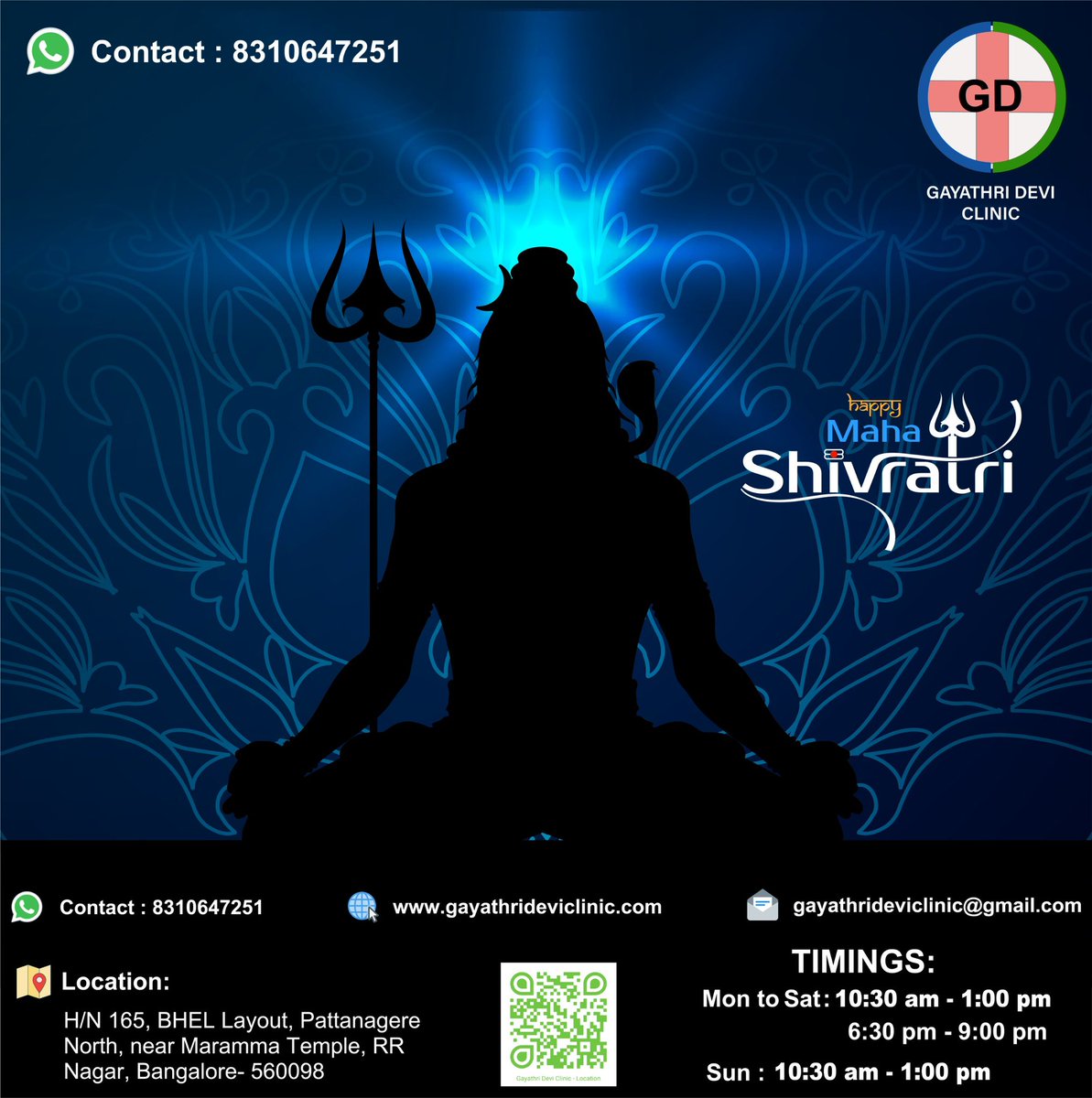 GDclinic's tweet photo. Happy Maha Shivratri … @GDclinic 

#shivratri 

#gayathrideviclinic #bangalore #bengaluru #rrnagarbangalore🎭 #rajrajeshwarinagar #pattanagere #pattanageremetrostation #karnataka #india https://t.co/udkLLAXXM2