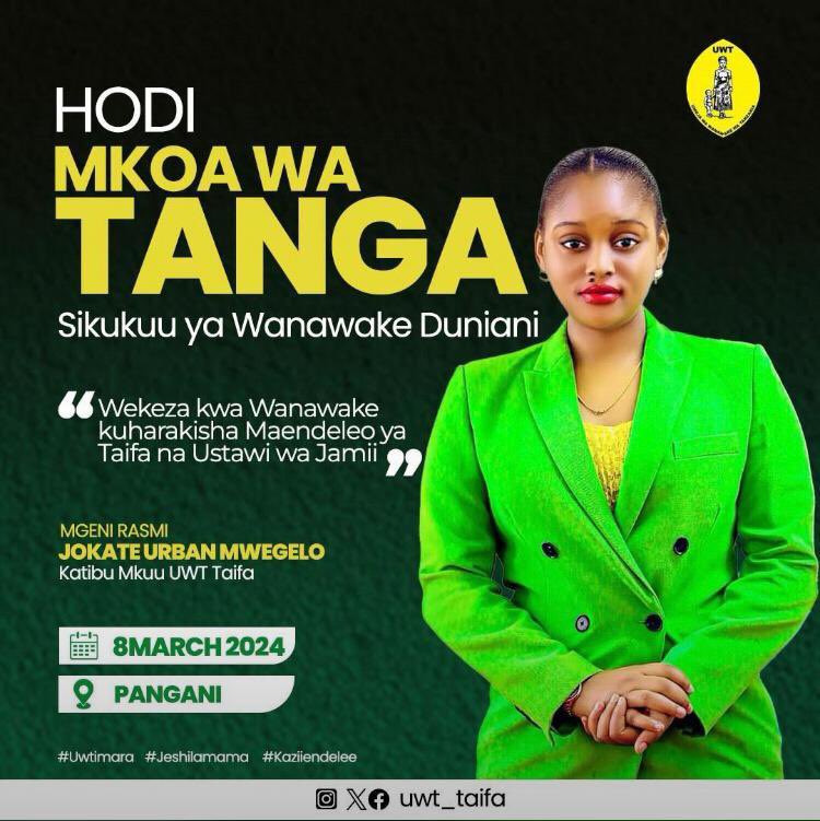 Happie_Thom's tweet photo. Katika kuadhimisha kilele cha #SikuYaWanawake duniani, Ndg @jokateM Katibu mkuu UWT taifa, siku ya leo atakuwepo Mkoani Tanga, wilaya ya Pangani.
#MwanamkeNipo #UWTKwaKilaMwanamke
#uwtupdates https://t.co/e4OrPcv4Kj