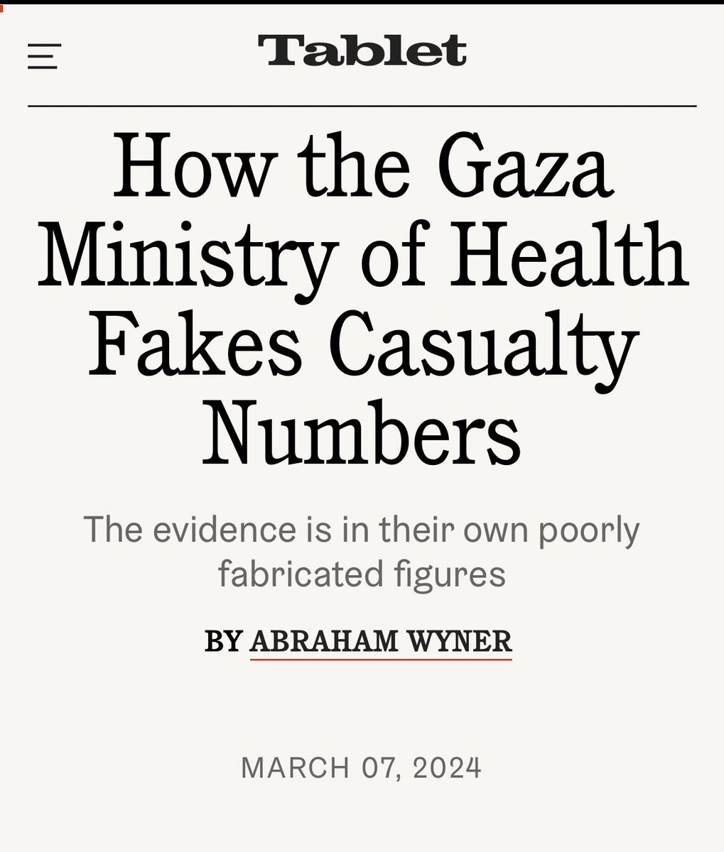 From @tabletmag: “How the Gaza Ministry of Health Fakes Casualty Numbers” “The number of civilian casualties in Gaza has been at the center of international attention since the October 7 massacre. The main source for the data has been the Hamas-controlled Gaza Health Ministry.…